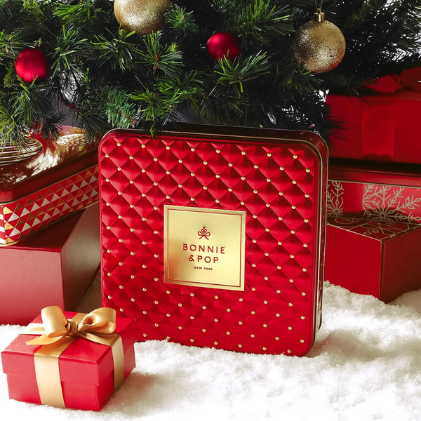 Chocolate Christmas Gift – Gourmet Holiday Tin with Assorted Chocolates & Caramels in Red Tin