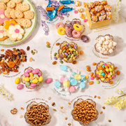 Summer Gift Tower, Gourmet Candy & Snack Box Assortment with Popcorn, Cookies, Taffy, Nuts, Caramels & Sweet Treats - Bonnie & Pop
