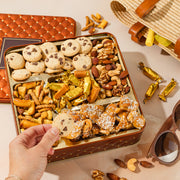 Elegant Square Gift Tin with Chocolate, Nuts & Caramel Treats