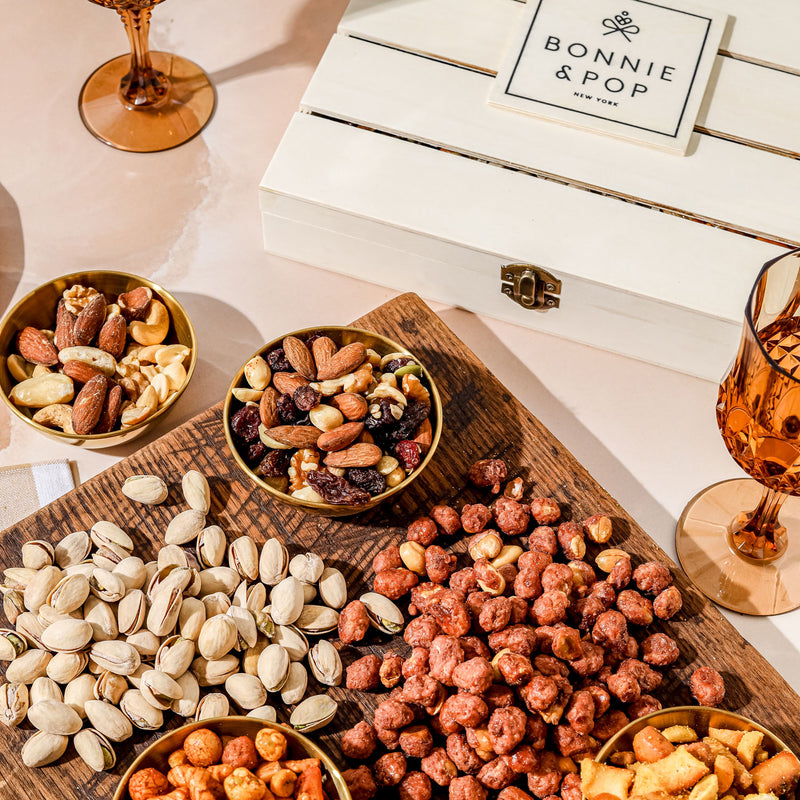 Thanksgiving Gift – Gourmet Nut Crate with 6 Compartments of Sweet & Savory Snacks