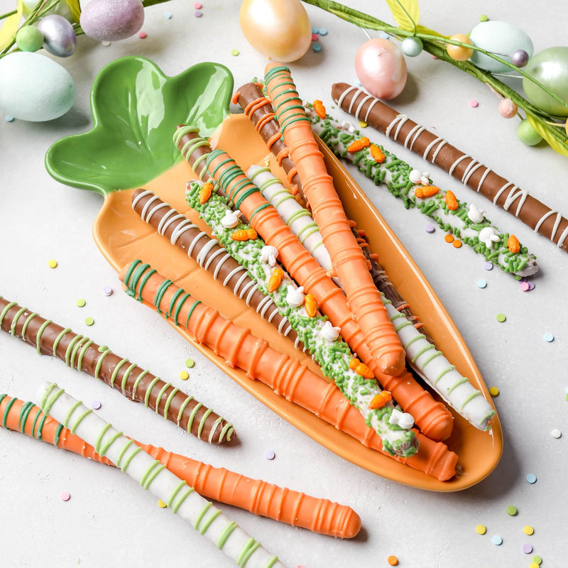 Chocolate Dipped Pretzel Carrots